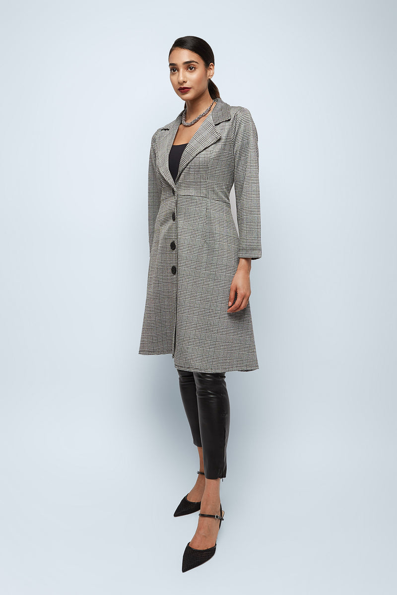Oversized Button Front Plaid Coat