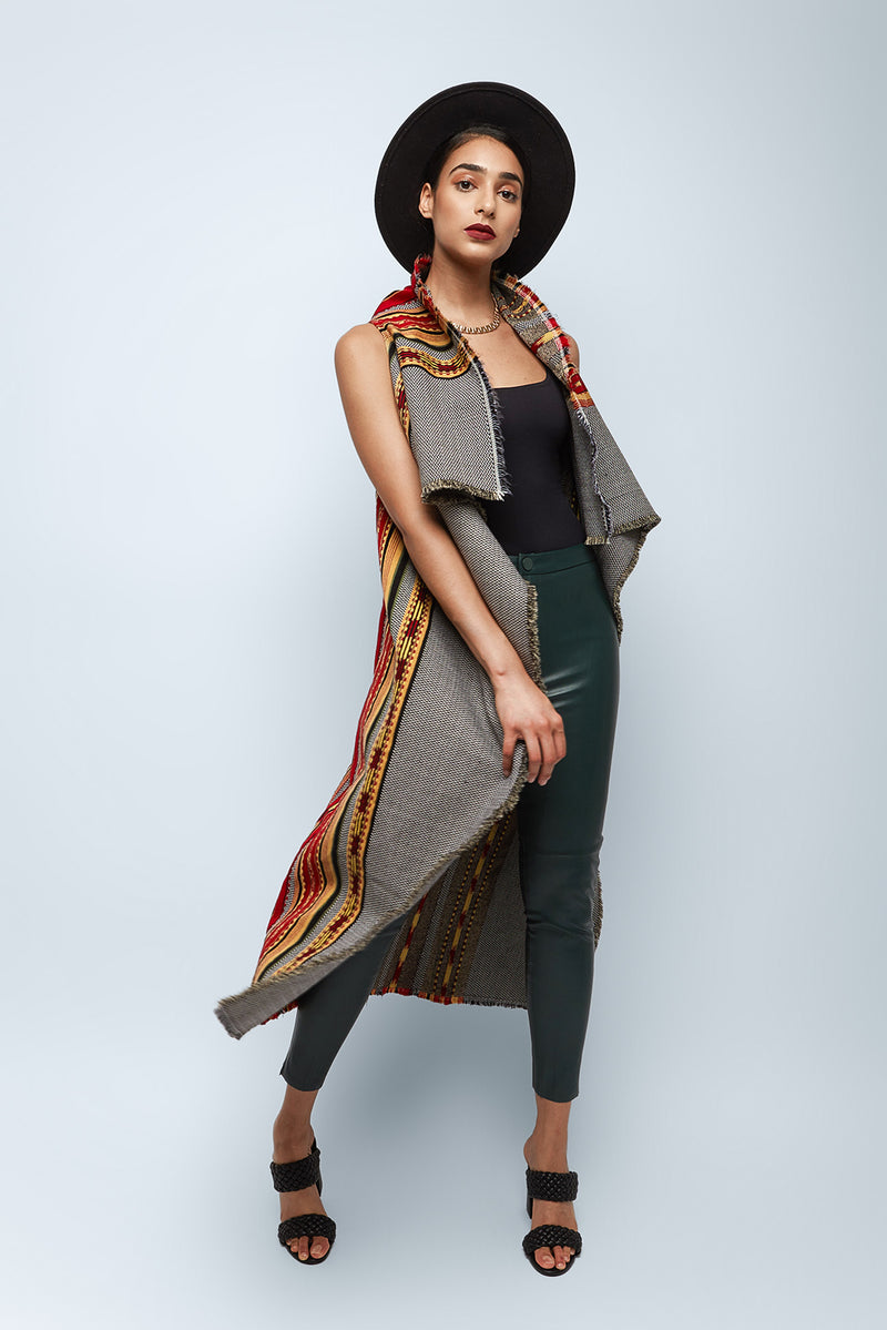Vertical Embroidered Aztec Vest